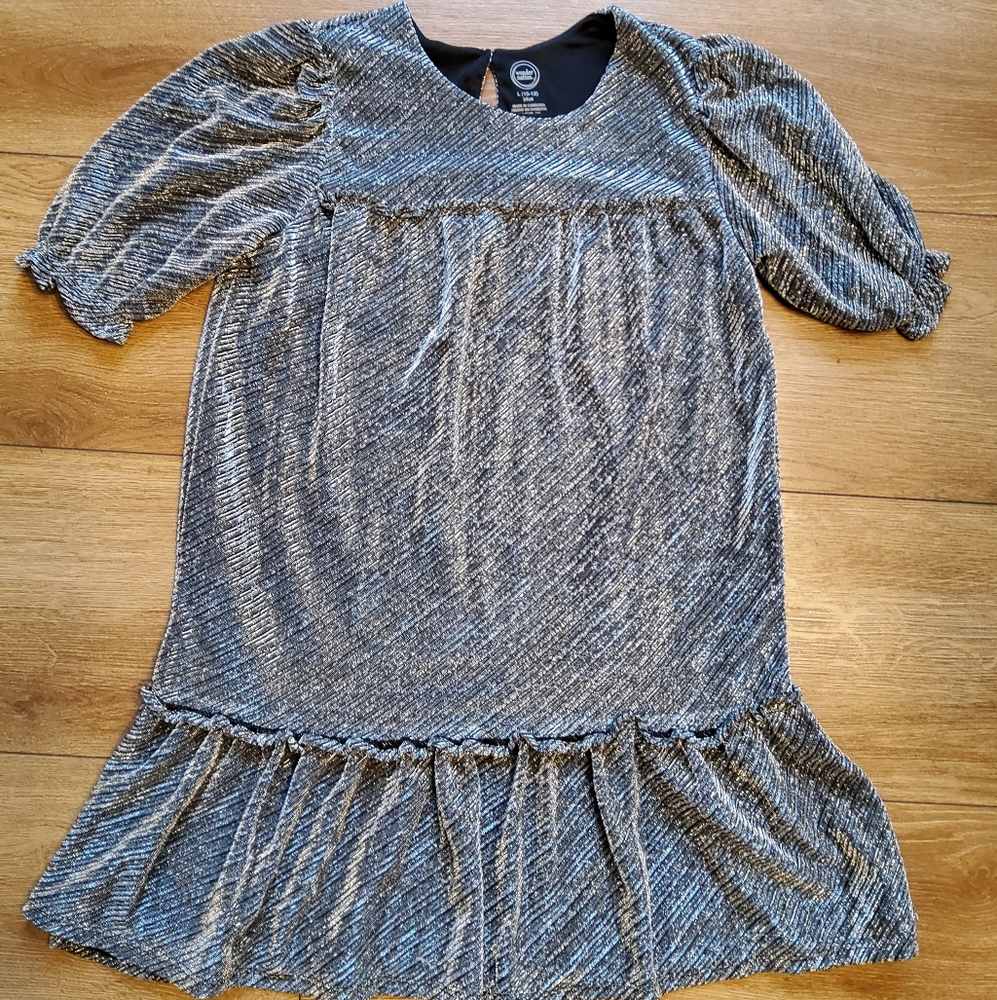 ​Wonder Nation Girls Black Silver Metallic Shimmer Dress L 10-12 Plus